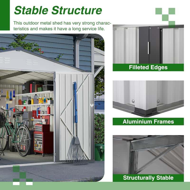 GDFStudio - Evelyn Spacious Outdoor Waterproof Tool Storage Shed with Durable Metal Frame