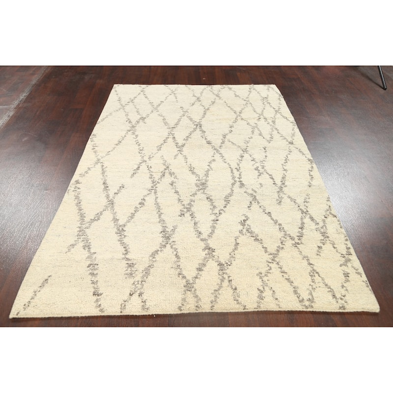 Geometric Contemporary Moroccan Oriental Wool Area Rug Hand-knotted - 5'2" x 7'7"