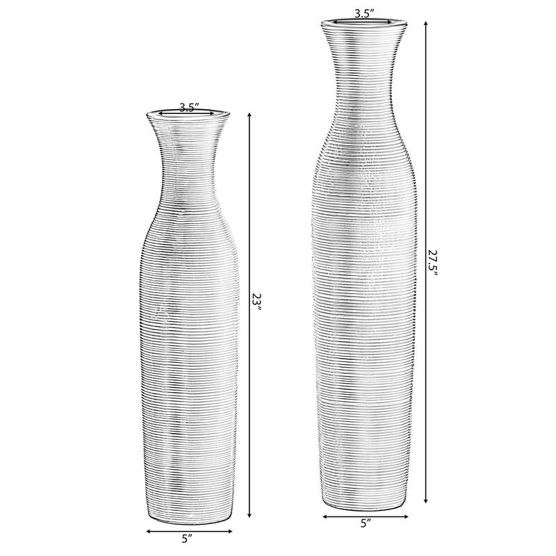 Tall Decorative Modern Ribbed Trumpet Design Brown Floor Vase - Contemporary Home Decor