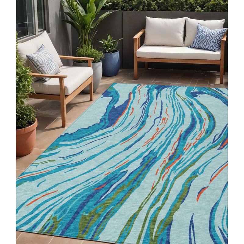 HomeRoots Abstract Transitional Rectangle Outdoor Rug - 5' X 8'