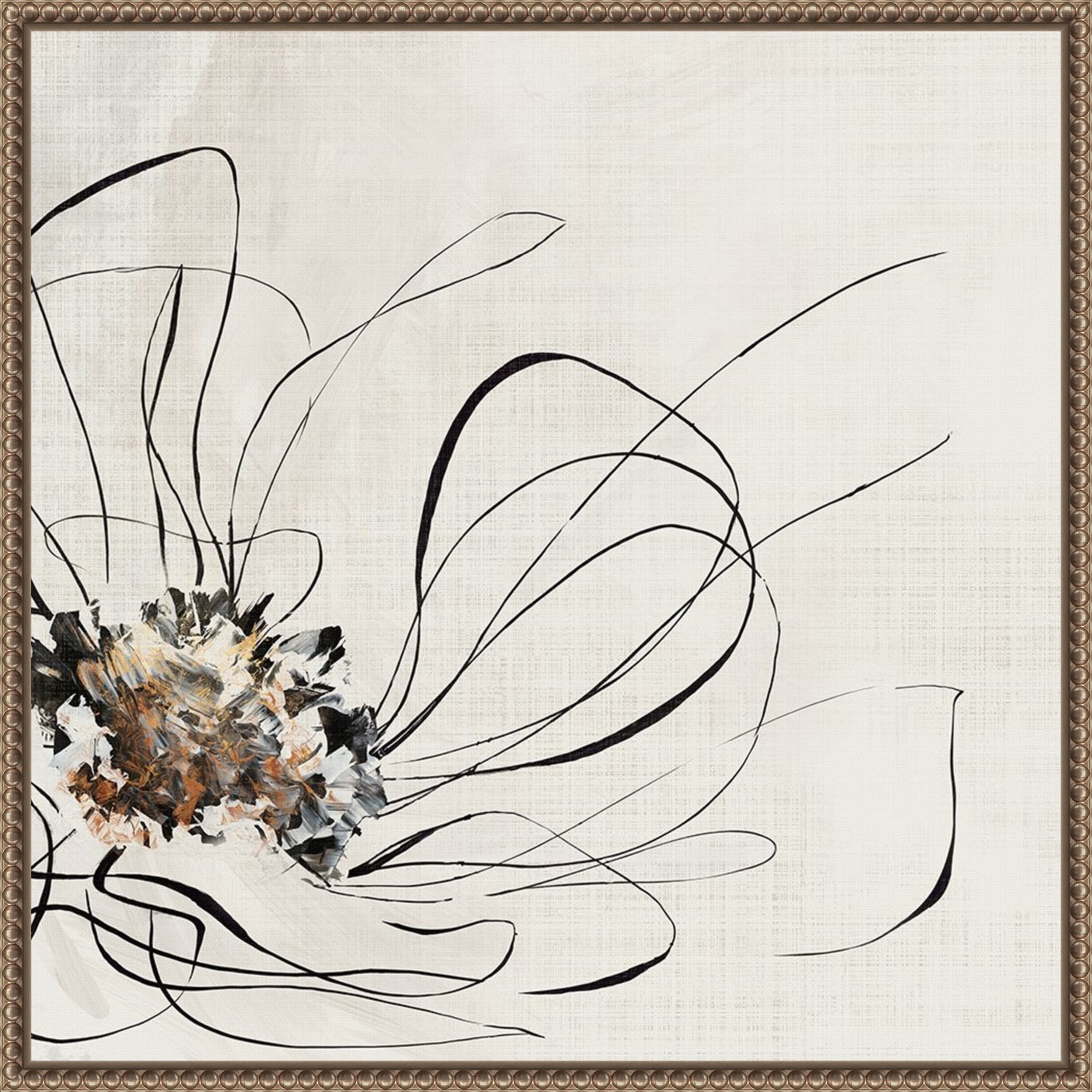 Amanti Art Golden Line Flower II by Alex Black Framed Canvas Wall Art Print - Sylvie Beaded Bronze