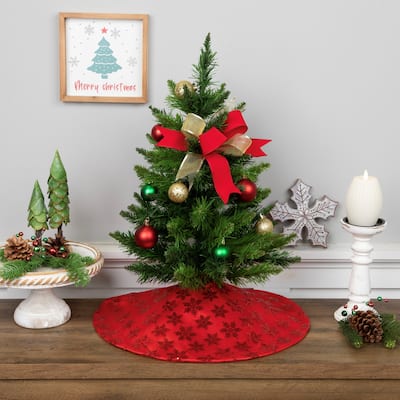 Sequin Snowflake Pattern Mini Christmas Tree Skirt - Red - 20"