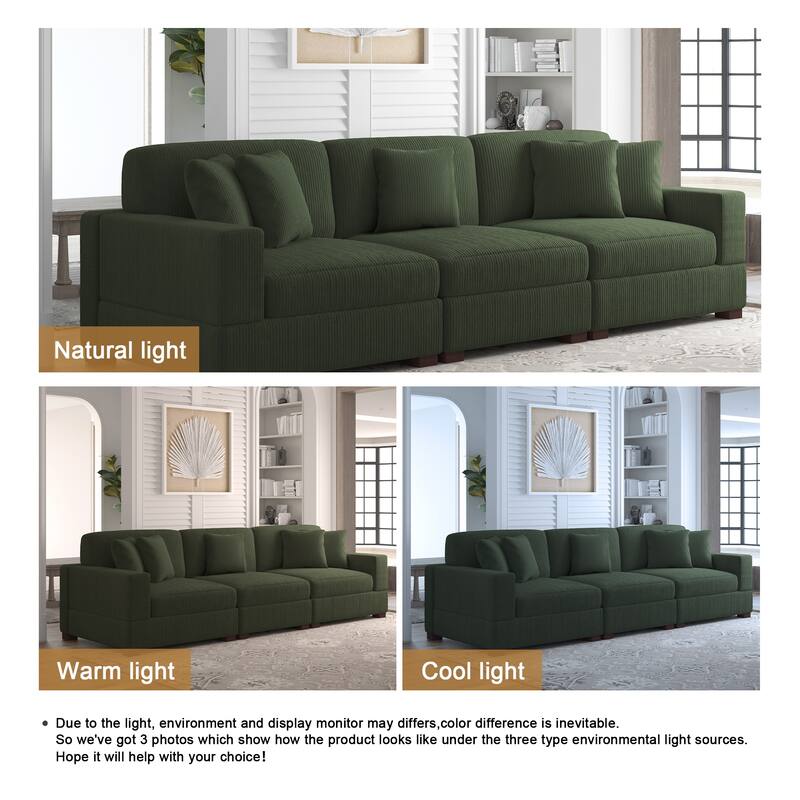 Corduroy Couch Modular Sectional Sofa with Pillows