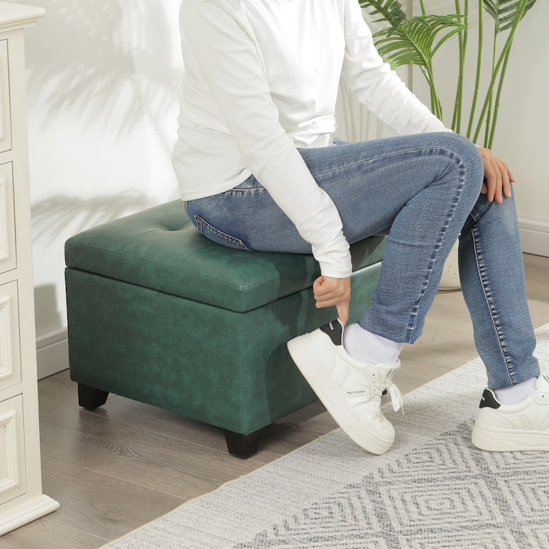 Adeco Faux Leather Tufted Flip Top Storage Ottoman