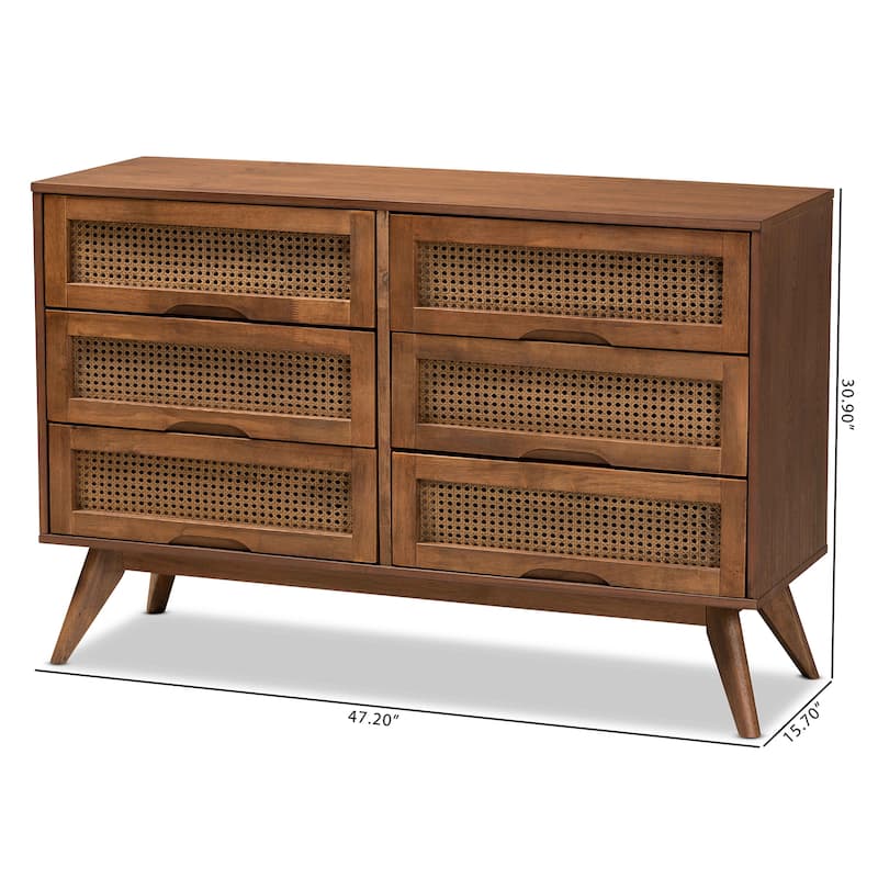 Barrett Mid-Century Modern 6-Drawer Wood Dresser in Walnut Brown Color