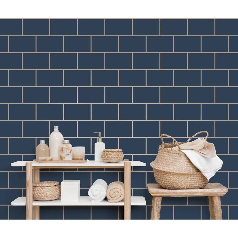 Fine Decor Metro Navy Tile Wallpaper