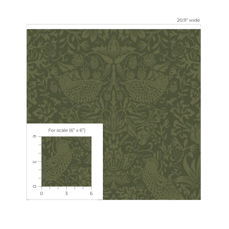 Seabrook Designs Tonal Bird Garden Prepasted Wallpaper