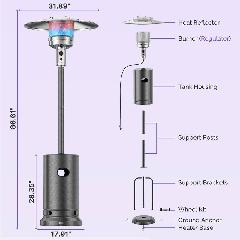 48,000 BTU Propane Heater Outdoor Patio Heaters with Wheels, Patio Heater Deck Porch for Outdoor Use Camping Backyard Commercial