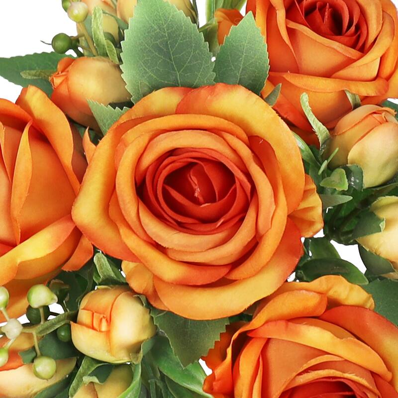 Set of 2 Orange Artificial Delicate Sweet Rose Flower Stem Bush Bouquet 14in - 14" L x 9" W x 9" DP