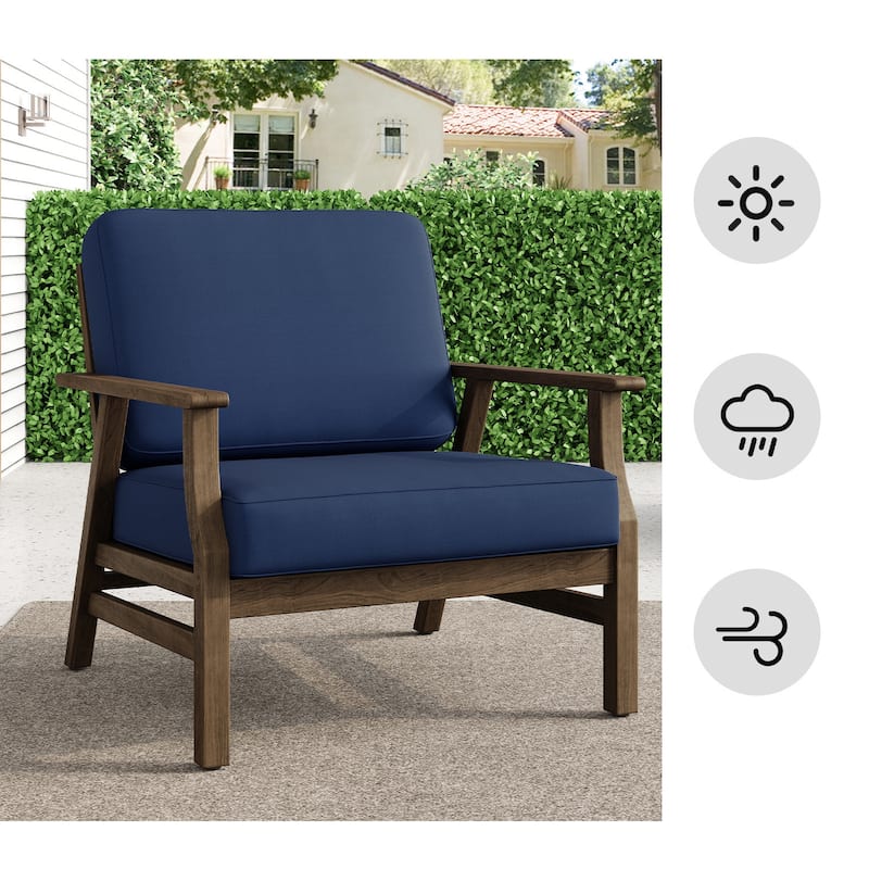 2 Set Teak Wood Patio Club Chair with Cushion Outdoor Arm Chair