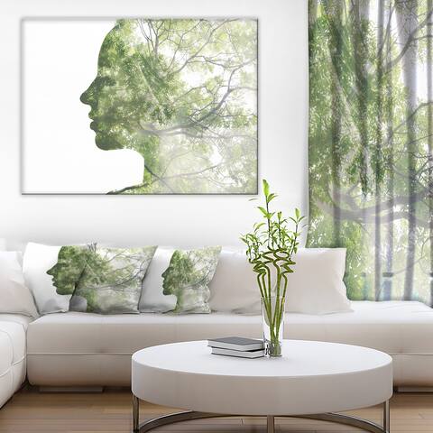 Designart "Lady Combined With Green Tree" Portrait Canvas Wall Art Print