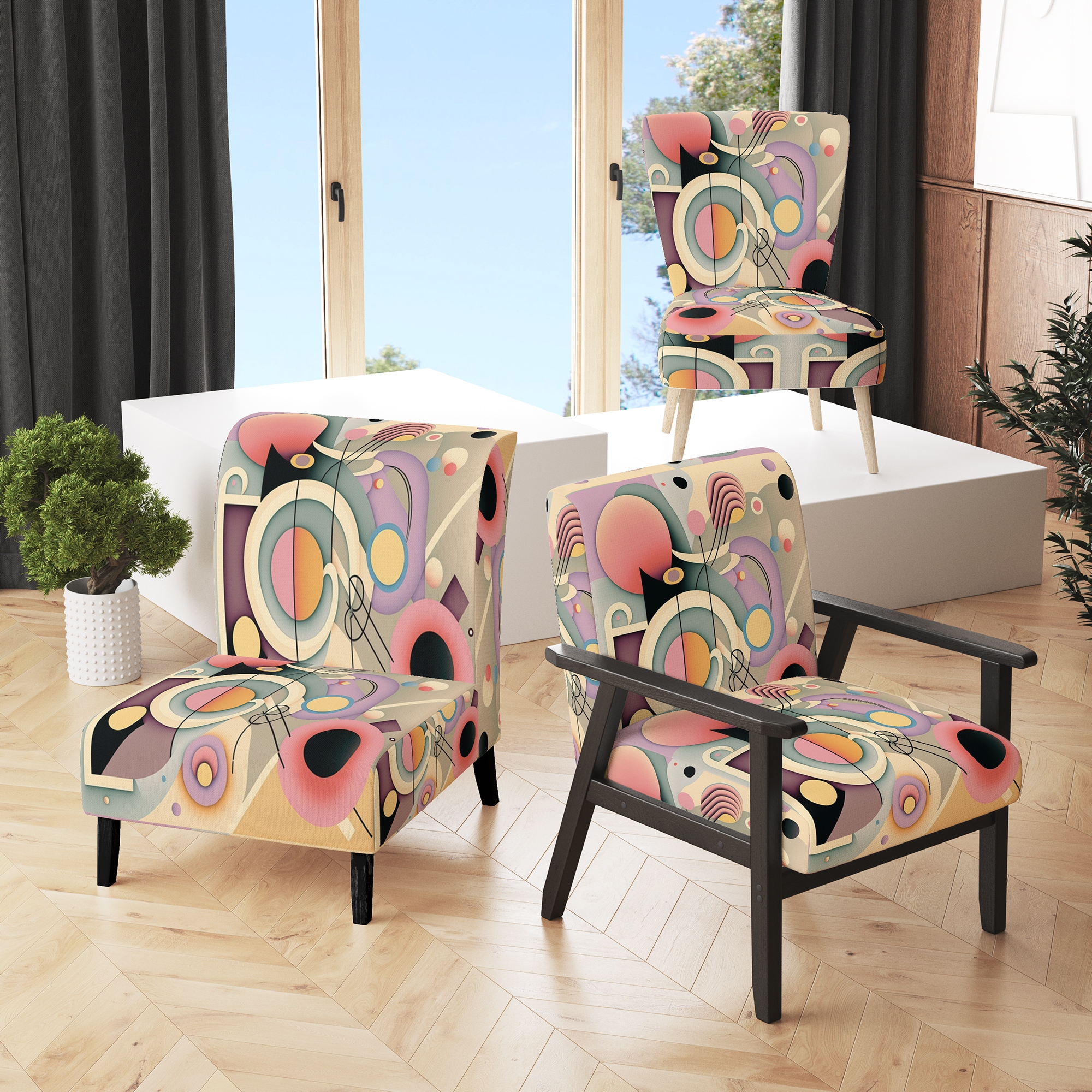 Designart Pastel Art Deco IV Upholstered Modern Contemporary Accent Chair and Modern Contemporary Arm Chair Bed Bath Beyond 40030407