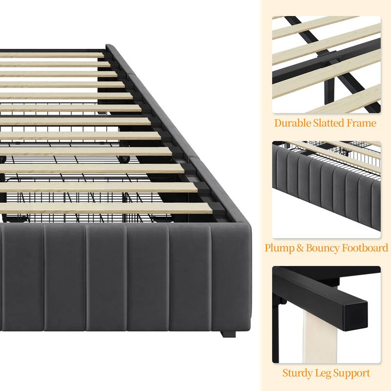 Yaheetech Storage Bed Frame with 3/4 Drawers Upholstered Bed Frame with Metal Slat Support
