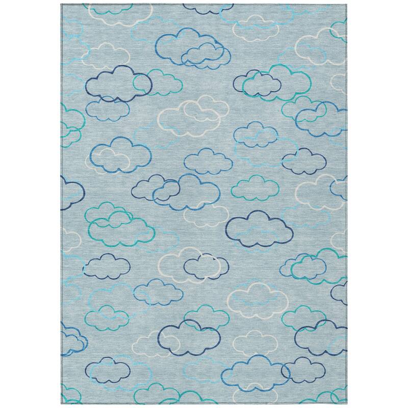 Machine Washable Indoor/ Outdoor Modern Clouds Chantille Rug