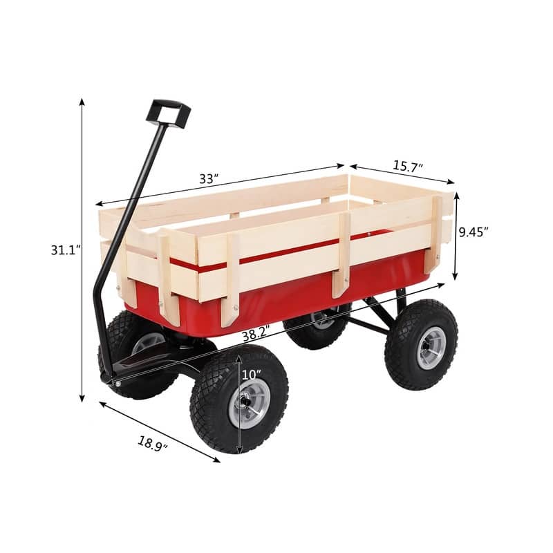 38" x 19" x 31" Garden Iron and Wood Four Wheel Cart - Box:33"x15.7"x9.45"