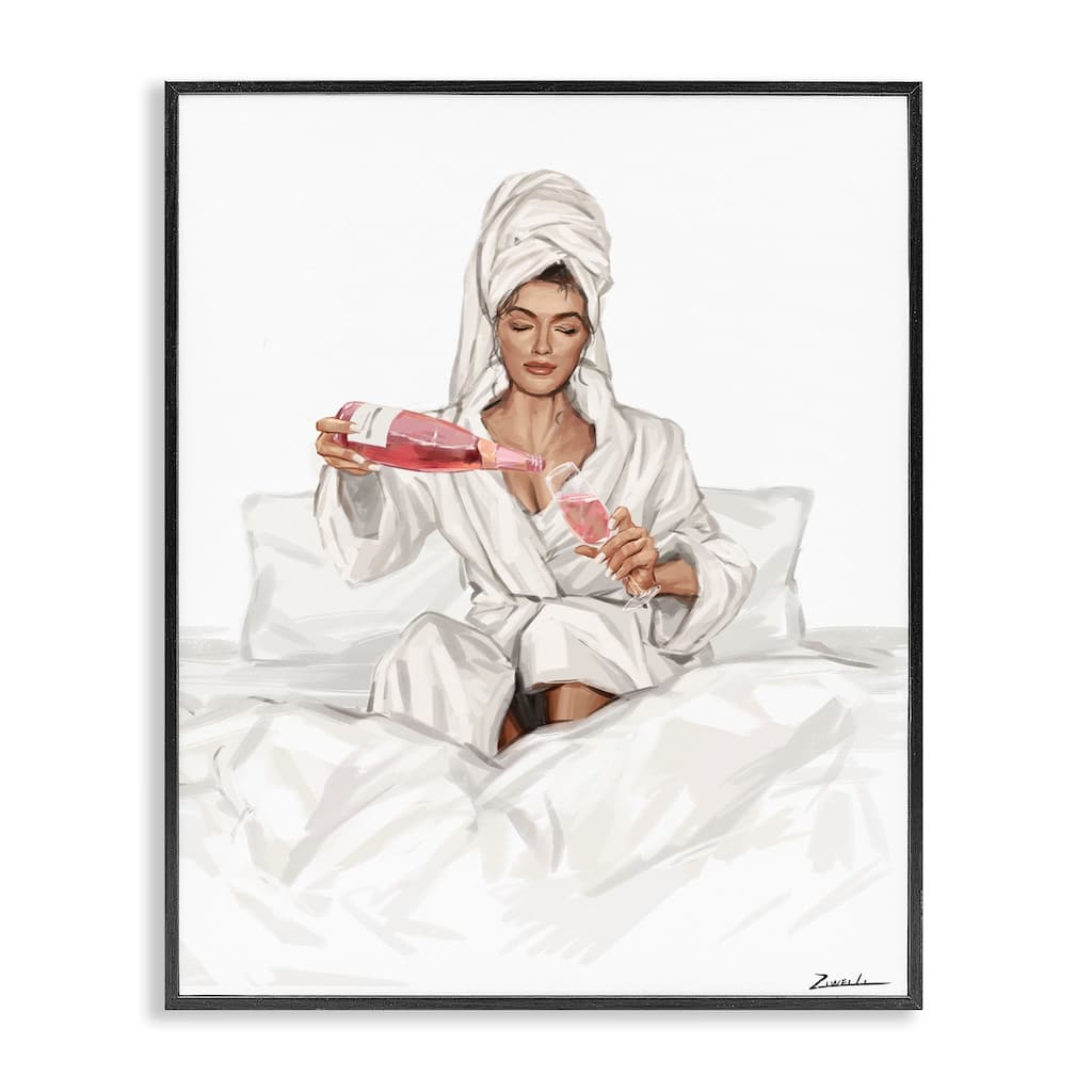 Stupell Pouring Rosé Wine in Bed Framed Giclee Art Design By Ziwei Li