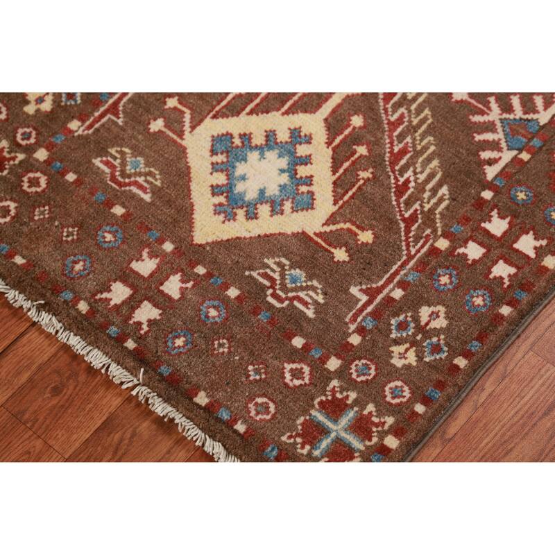 Brown Kazak Oriental Accent Foyer Rug Hand-Knotted Wool Carpet - 2'0"x 3'0"
