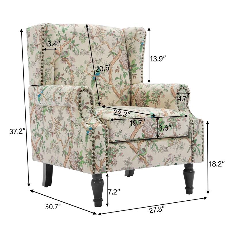 Wingback Accent Chair Nailhead Trim Living Room Reading Chair