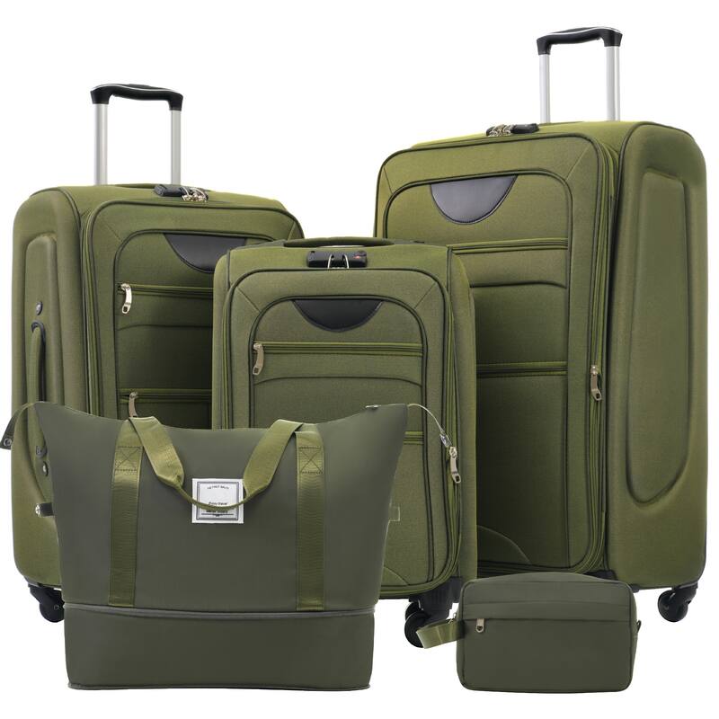 3 Piece ABS Expandable Luggage Sets, Softside Carry on Suitcase with Spinner Wheels and TSA Lock, for Travel - Army Green