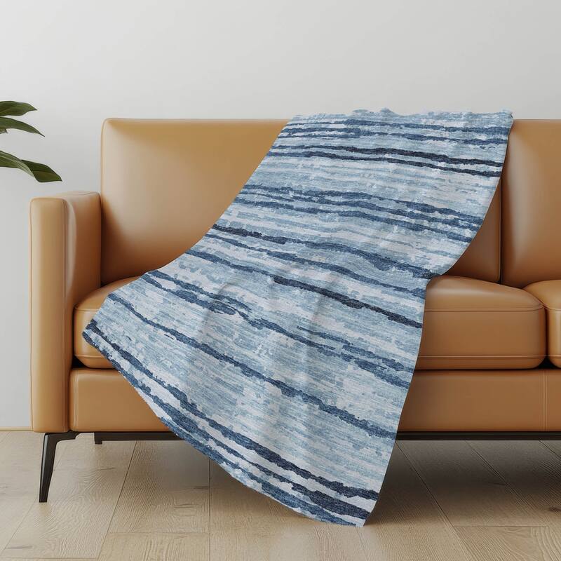 Premium Machine Washable ASB75 Ombre Stripes Sherpa Throw Blanket - Blue - 4'2" x 5'10"