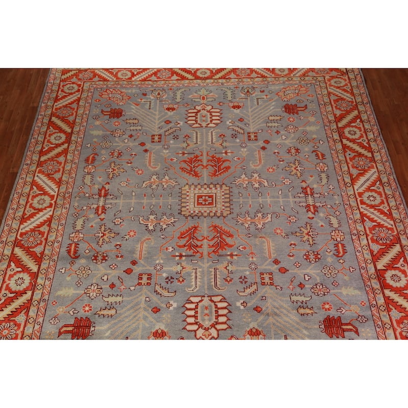 All-Over Gray Oushak Indian Large Rug Hand-Knotted Wool Carpet - 11'11" x 14'7"