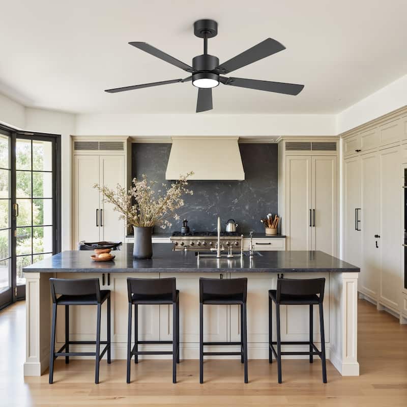 52-Inch Matte Black Ceiling Fan with RGB LED Light and Remote((5 Reversible Blades)