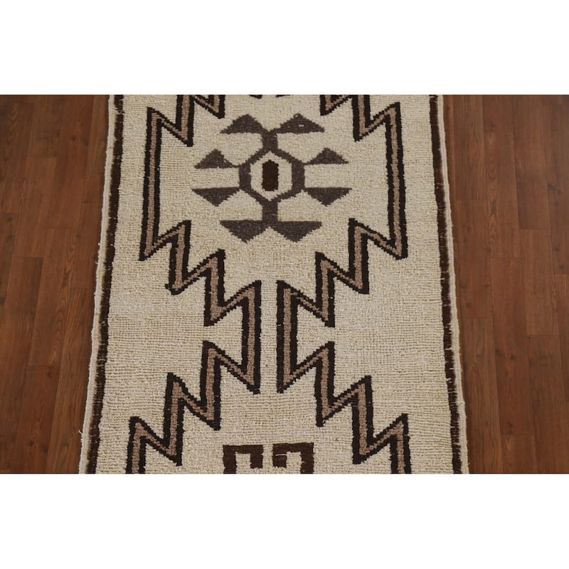 Natural Dye Tribal Kurdish Turkish Runner Rug Handmade Wool Carpet - 3'2"x 12'8"