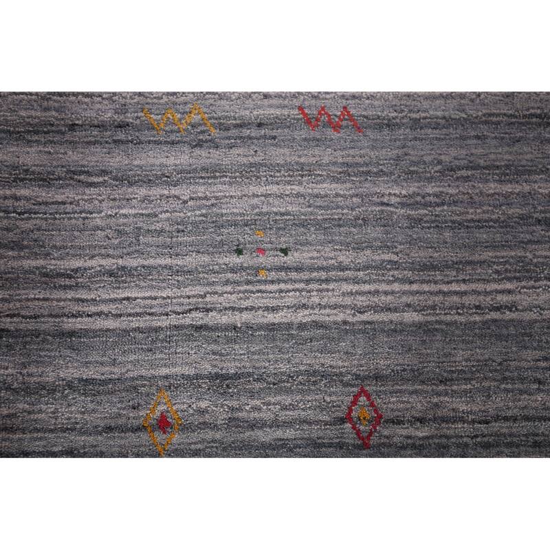 Striped Gray Gabbeh Oriental Area Rug Handmade Wool Carpet - 7'11"x 9'9"