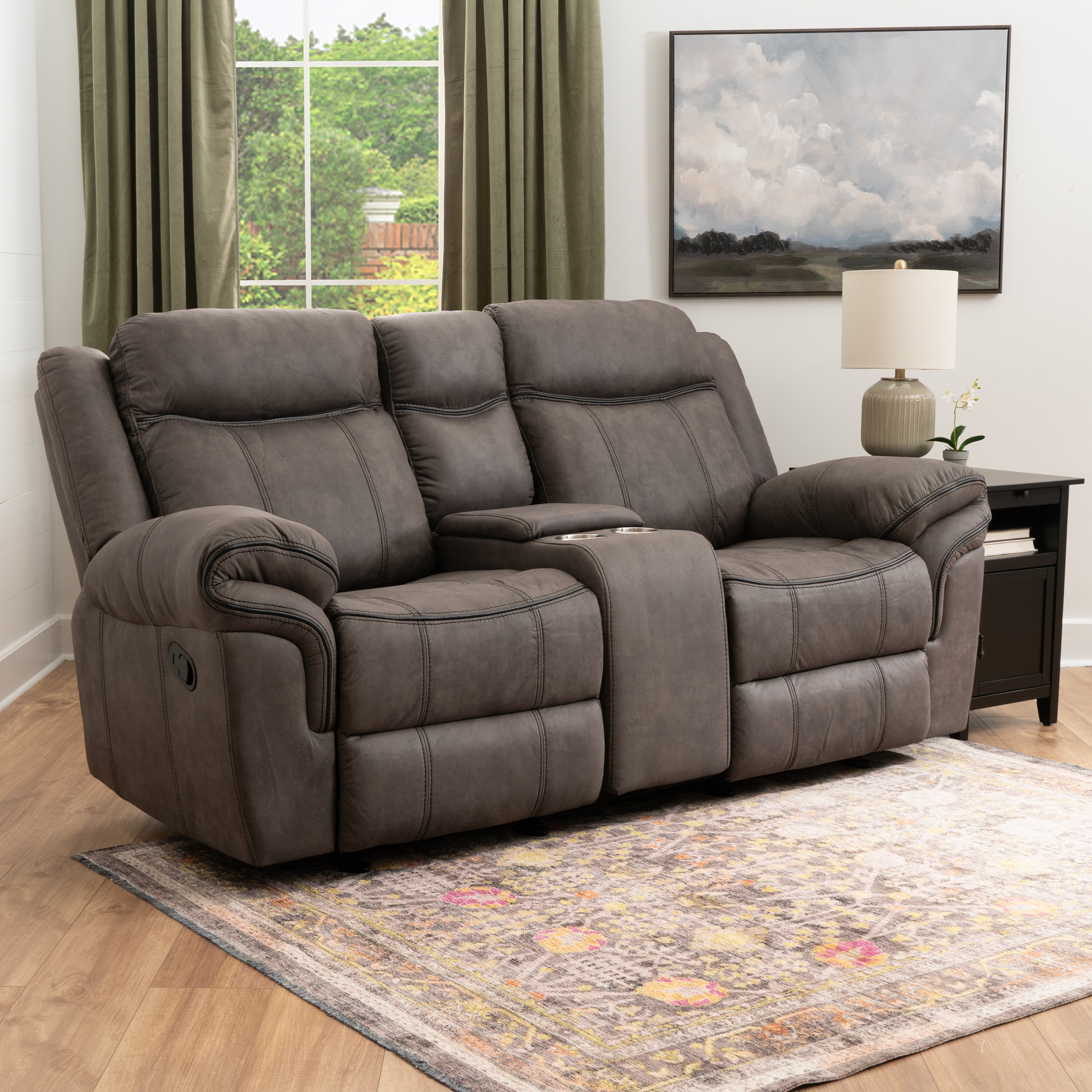 Linon Gideon Stone Grey Manual Reclining Loveseat