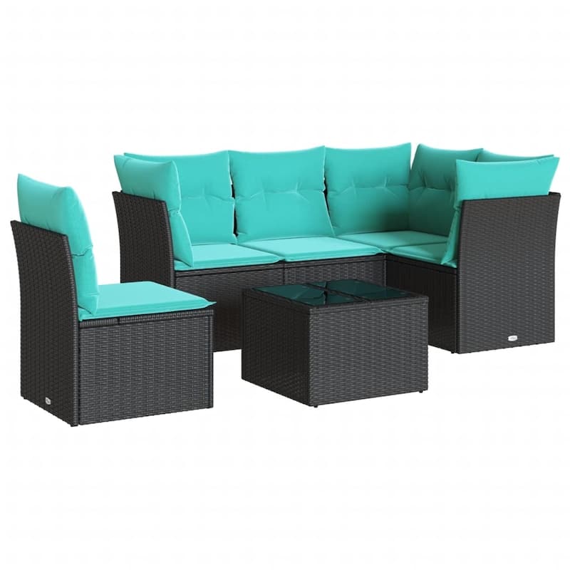 vidaXL 6 Piece Patio Sofa Set with Cushions Black Poly Rattan - 93.8x27.2x46.1