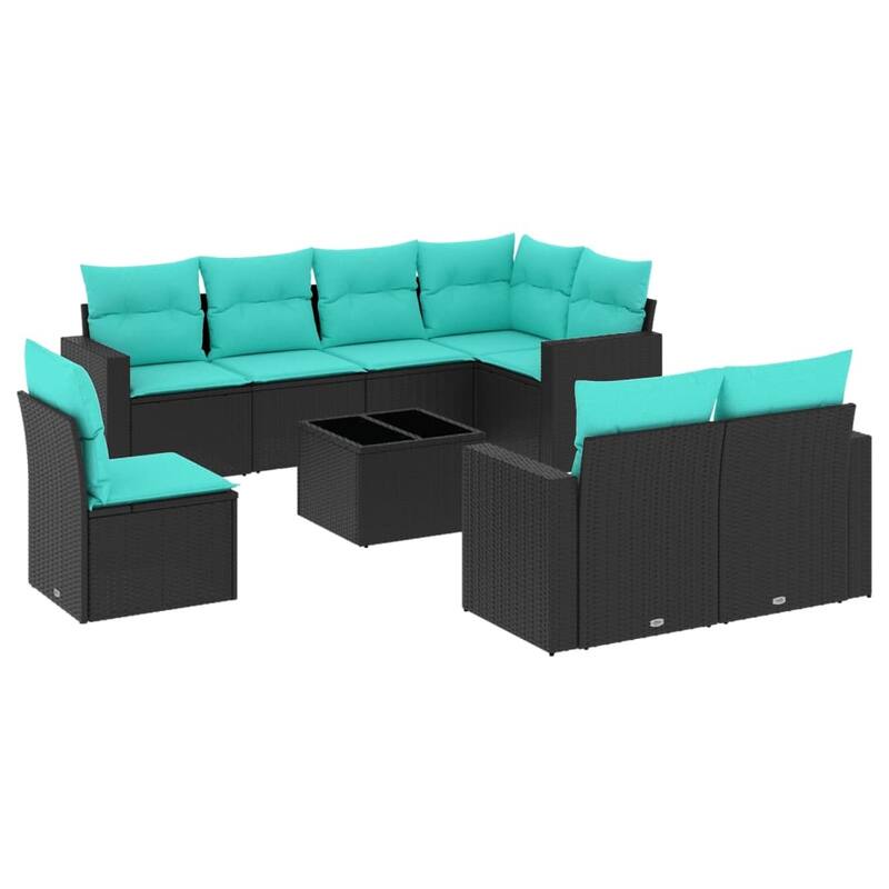 vidaXL 8/9 Piece Patio Sofa Set with Cushions Black Poly Rattan - 24.4" x 24.4" x 27.2"