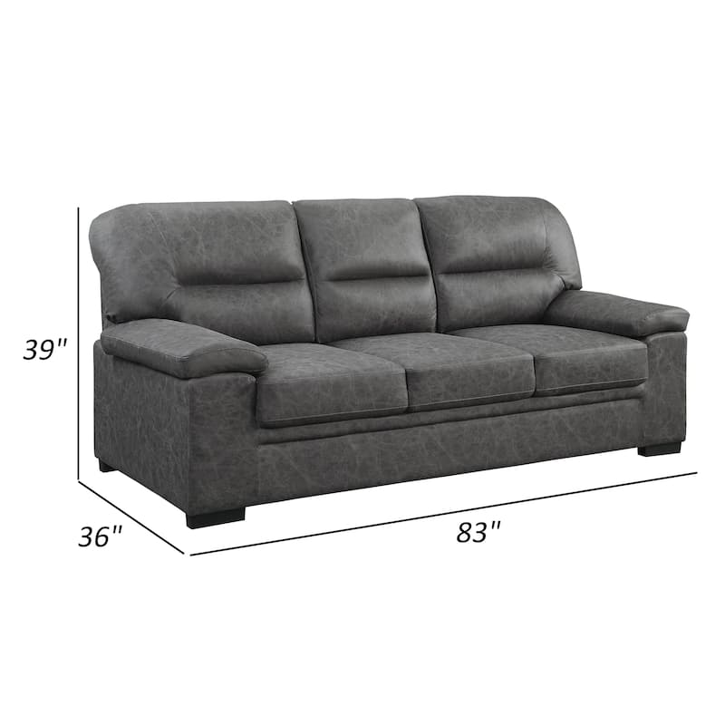 Gian 83 Inch Sofa, Dark Gray, Microfiber, Pillow Top Armrests, Solid Wood