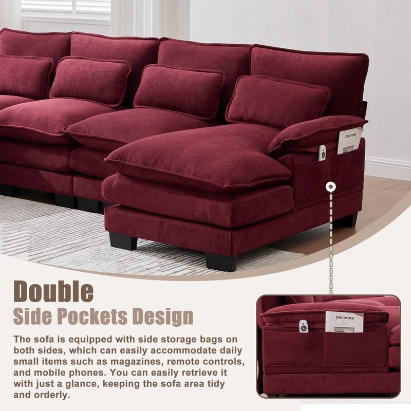 107.87" Modular Chenille Comfy Sectional Cloud Sofa with Double Chaise