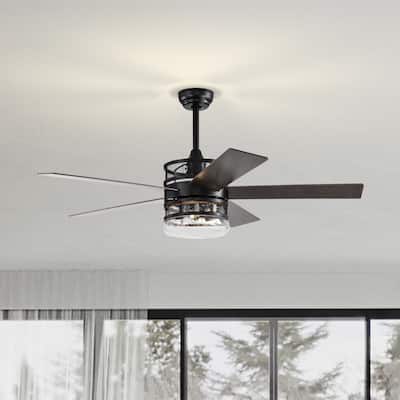 Lighted Ceiling Fan with Wood Nickel Crystal Shade