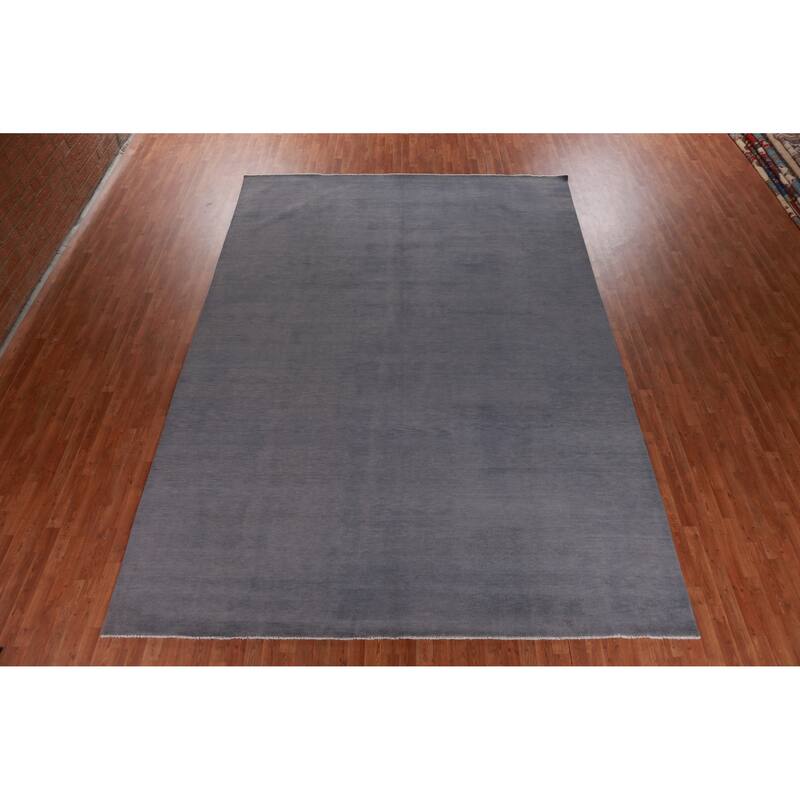 Hand Knotted Oriental 100% Wool Carpet Modern Solid Greys & Charcoal Gabbeh Area Rug - 13' 10'' X 9' 11''
