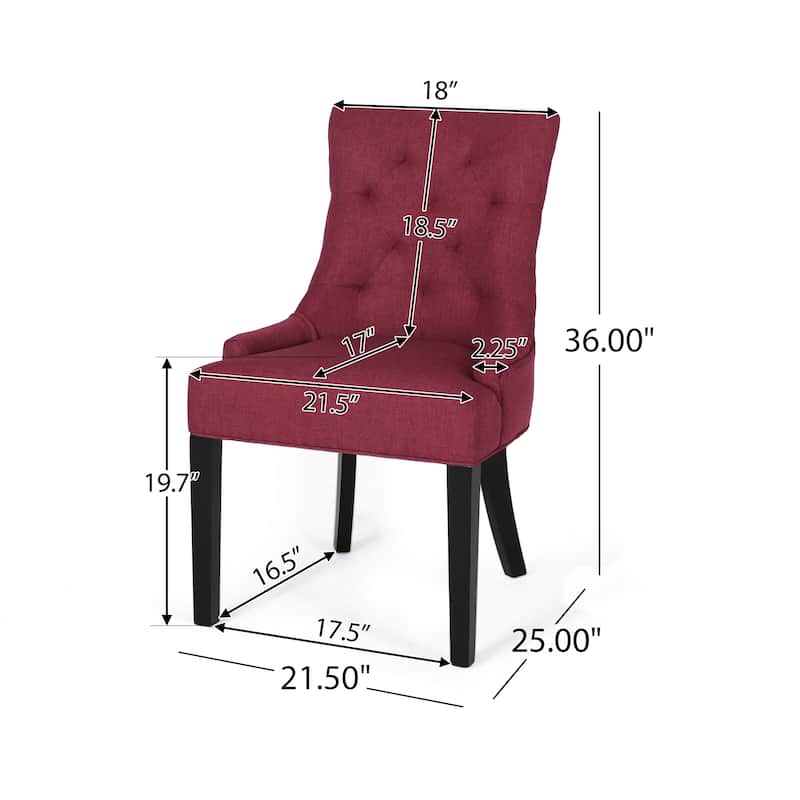 Chen Dining Chair Set of 2, Curved Backrest, Red Diamond Tufted Fabric
