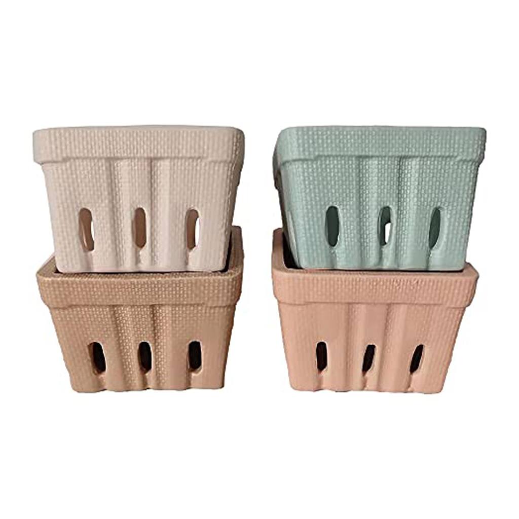 Stoneware Berry Baskets - Set of 4 Berry Containers Bowl, Multicolor - 4.25"L x 3"H