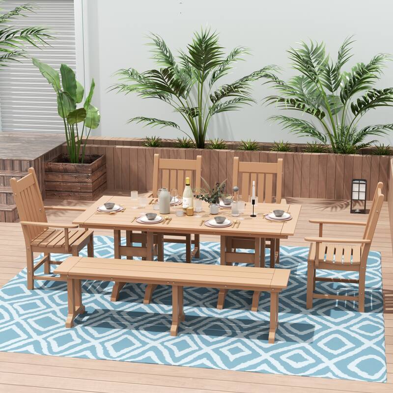 Laguna Hdpe All Weather Outdoor Patio Dining Set with Rectangle Table, Arm Chairs and Bench (6-Piece Set)