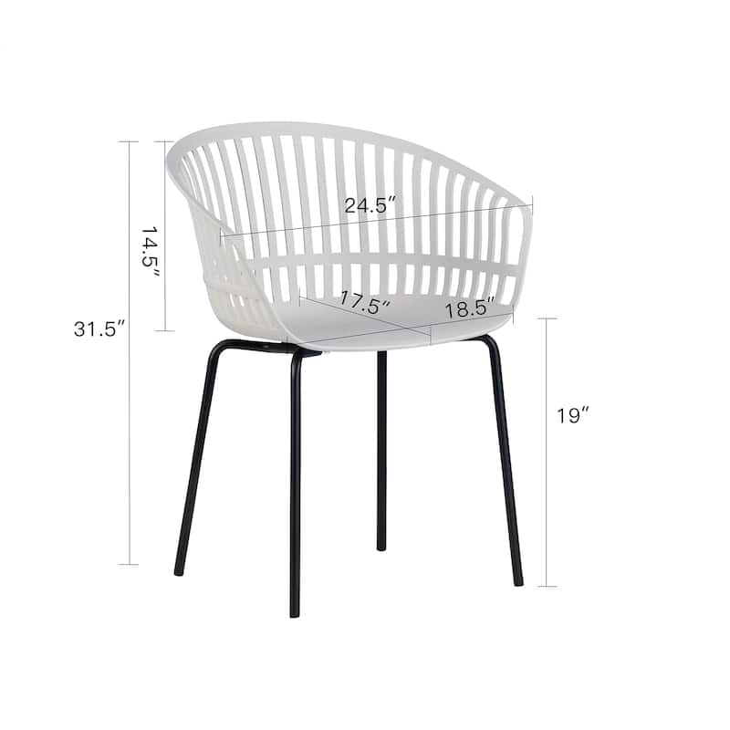 Set of 2 Barras Gray Plastic Dining Chair with Slatted Back and Iron Legs