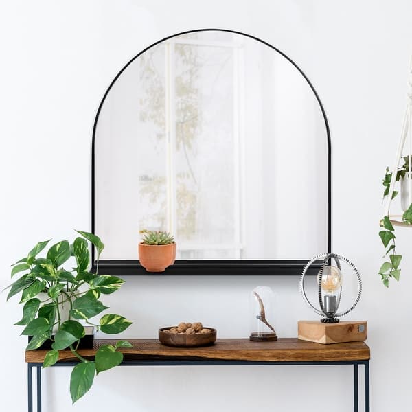 slide 1 of 5, Renwil Wearstley Irregular shaped Wall Mirror with Iron shelf - Black - Medium