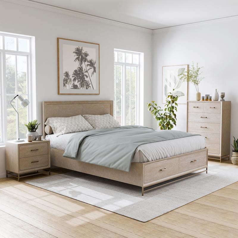 Furniture of America Drayden Transitional Oak Solid Wood 3-Piece Bed, Chest and Nightstand Bedroom Set - King