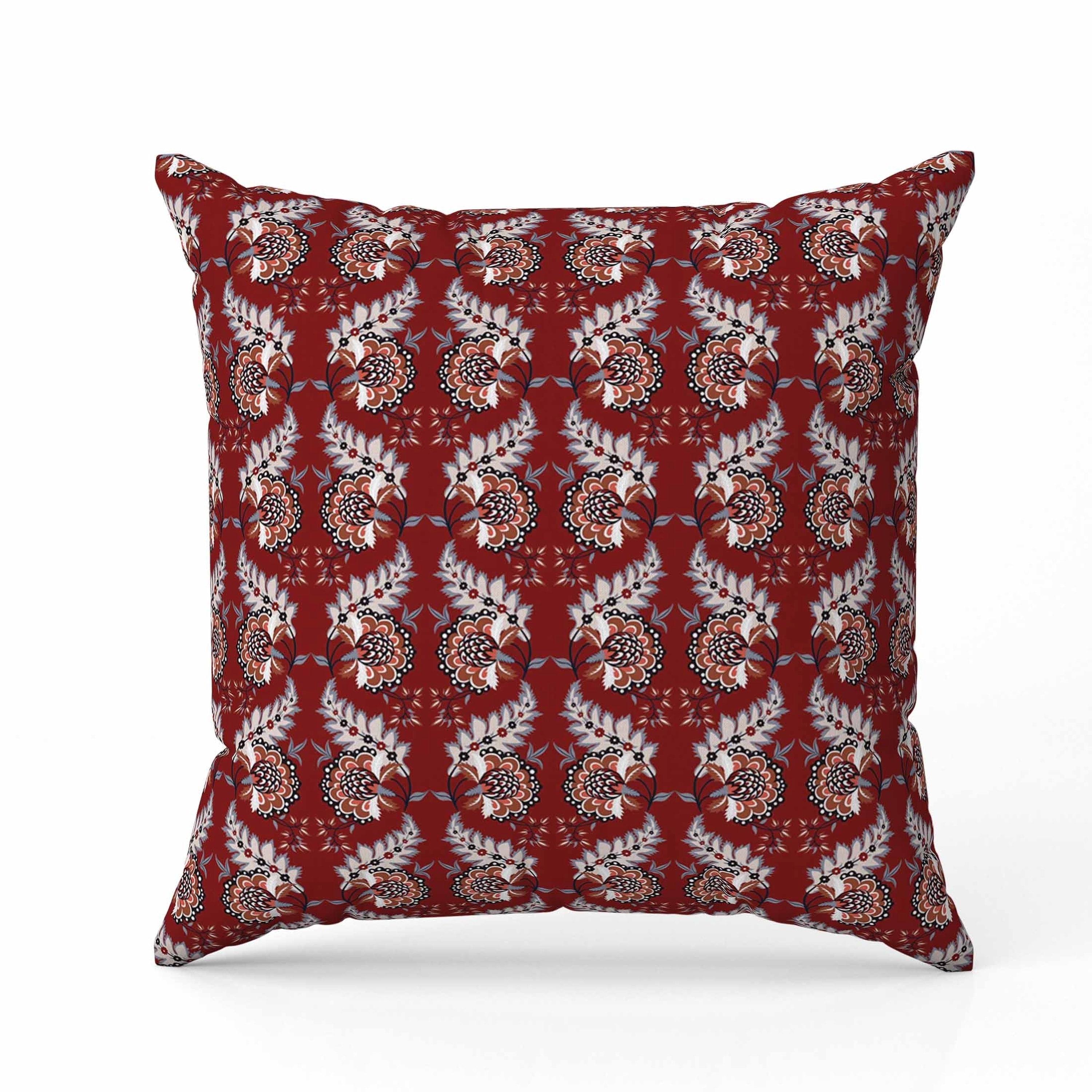Botanical Bouquet Indoor/Outdoor Reversible Throw Pillow Red and Gray