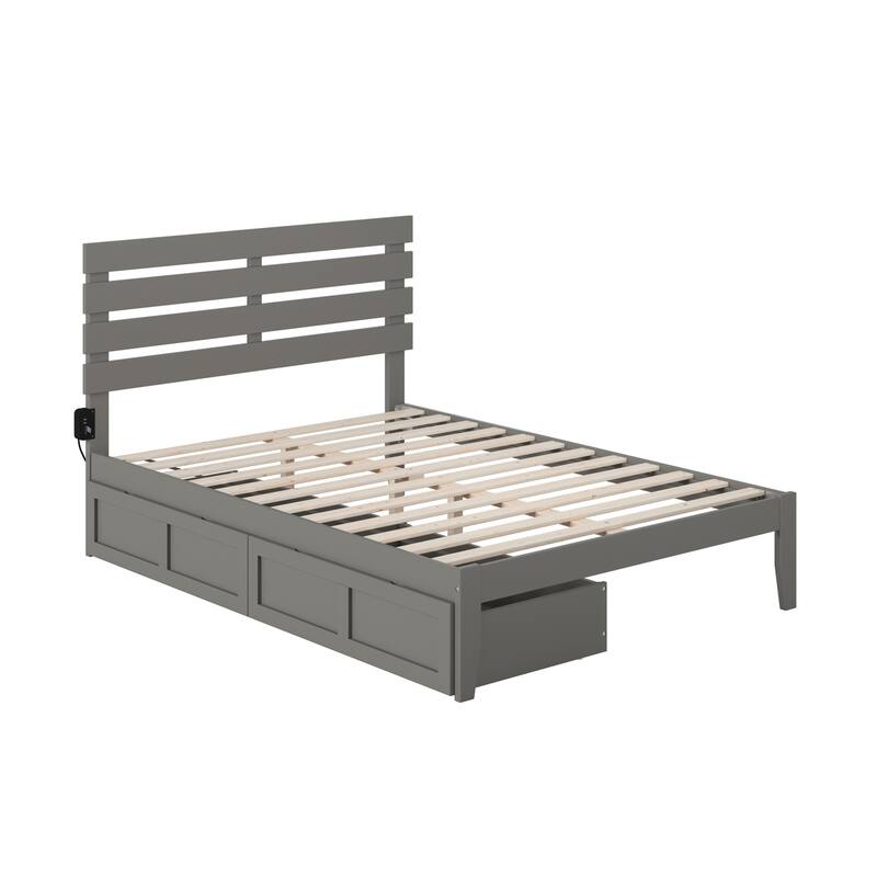 Full Size Bed with USB Charger & Drawers - Grey Modern Platform Bed Frame