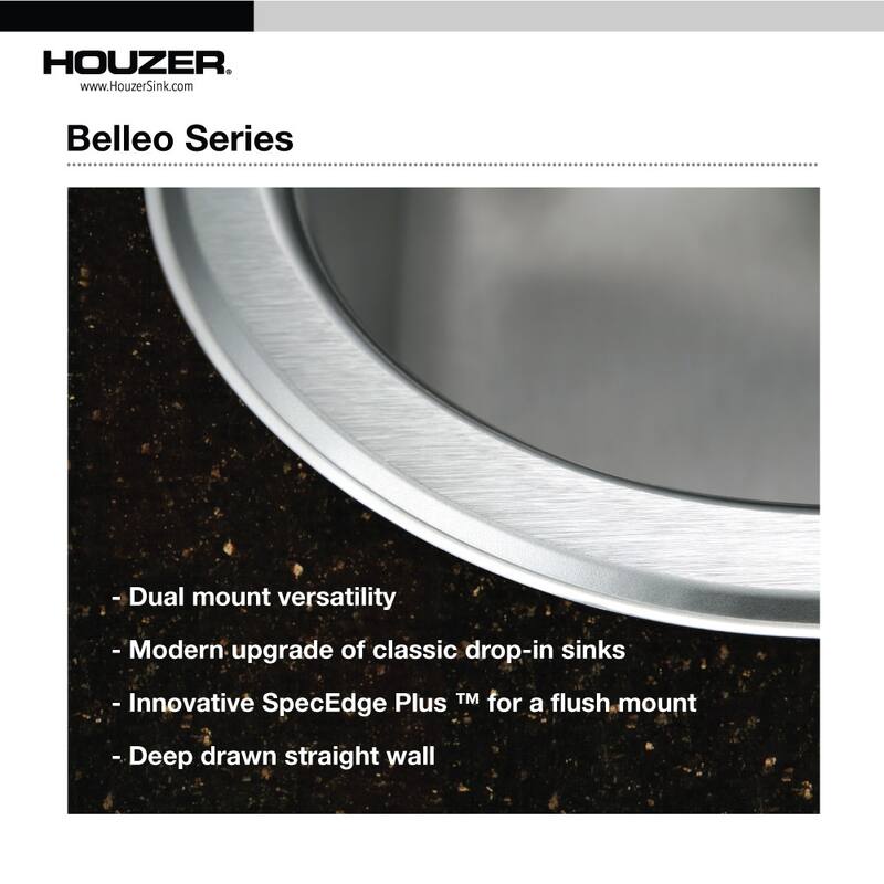 Houzer BSS-2700 Belleo 26-1/2" Drop In Single Basin Stainless Steel