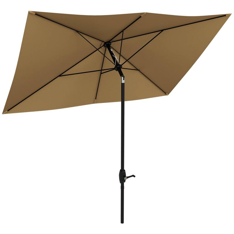 6.5' x 10' Rectangular Market Umbrella, Patio Outdoor Table Umbrella with Crank and Push Button Tilt, Coffee - Coffee
