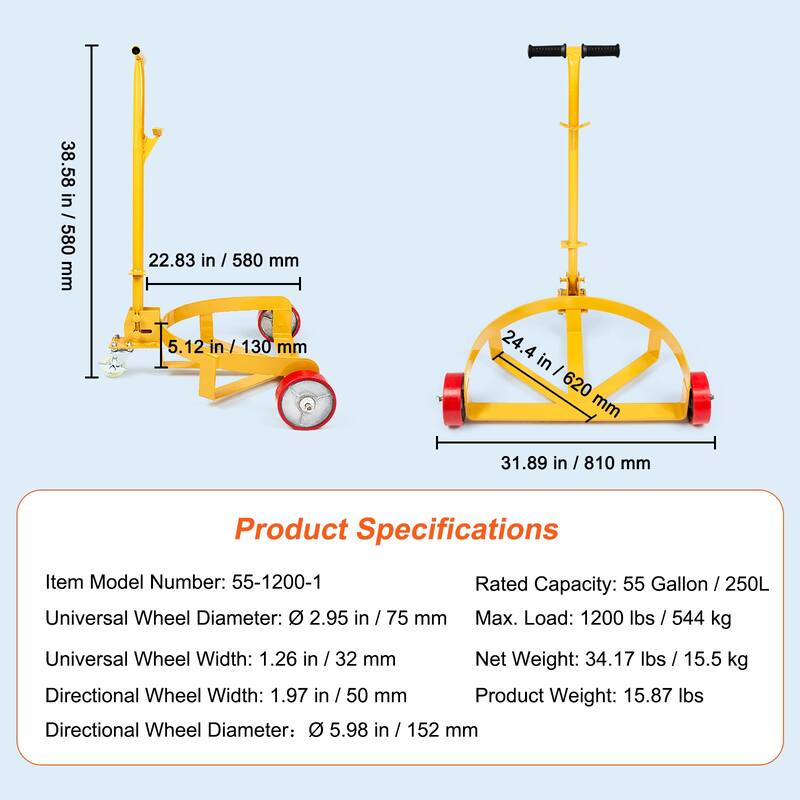 Drum Dolly for Workshop Factory Warehouse - 55 Gallon 1200 lbs