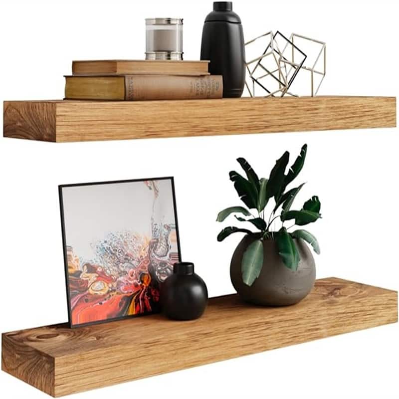 Floating Wall Shelves Set of 2 - Functional & Rustic Wooden Shelve for Home Furnishing - 5.5"D x 24"W x 1.5"H