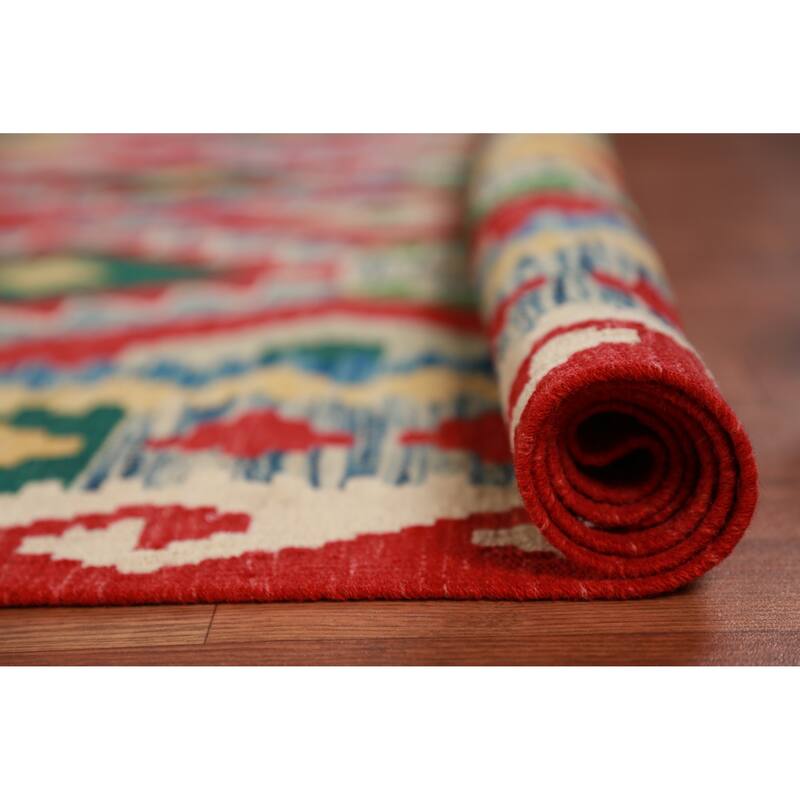 Hand Woven Oriental 100% Wool Carpet Southwestern Geometric Multi-Colored Kilim Area Rug - 8' 0'' X 5' 10''