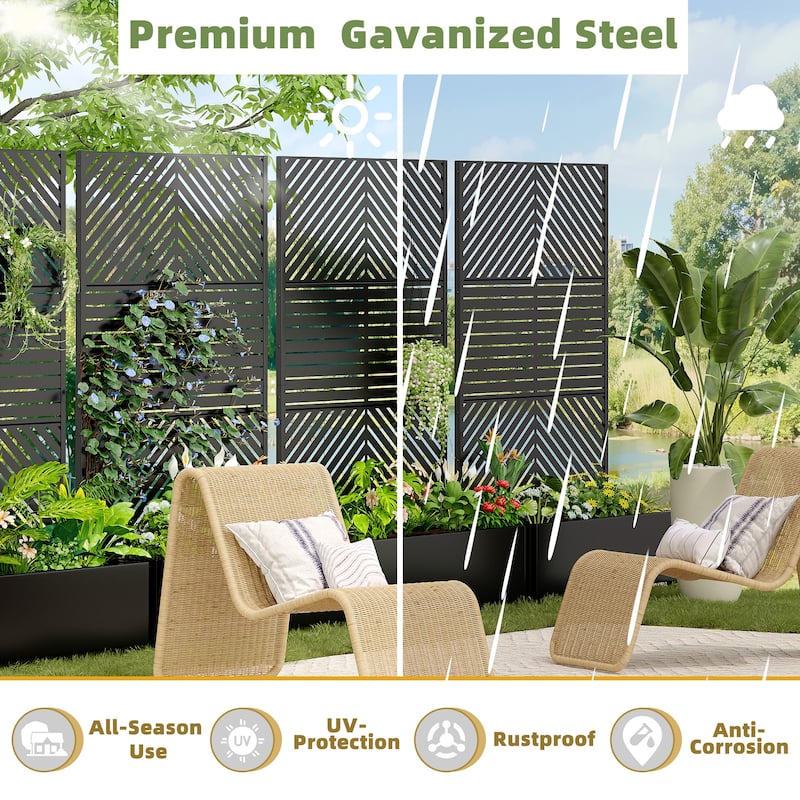 Metal Movable Planter Box with Trellis Privacy Screen Planter Box with Lockable Wheels