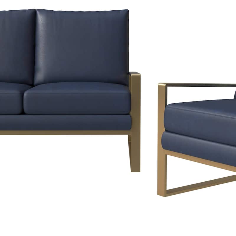 LeisureMod Modern 3-Piece Leather Sofa Set For 6 - Includes Sofa, Loveseat & Accent Chair for Home Office Living Room Bedroom